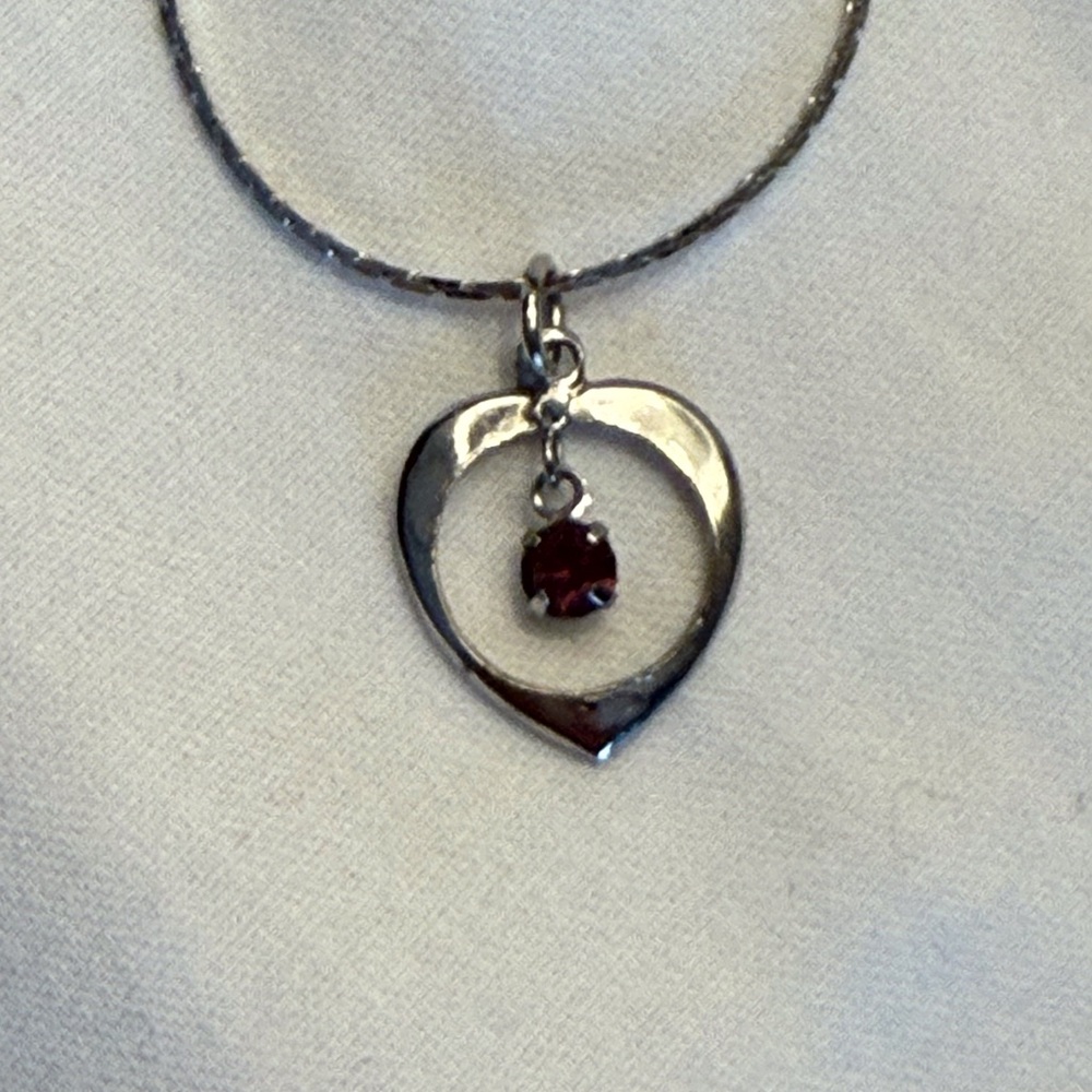 Silver Heart Pendant Necklace with Garnet Gemstone